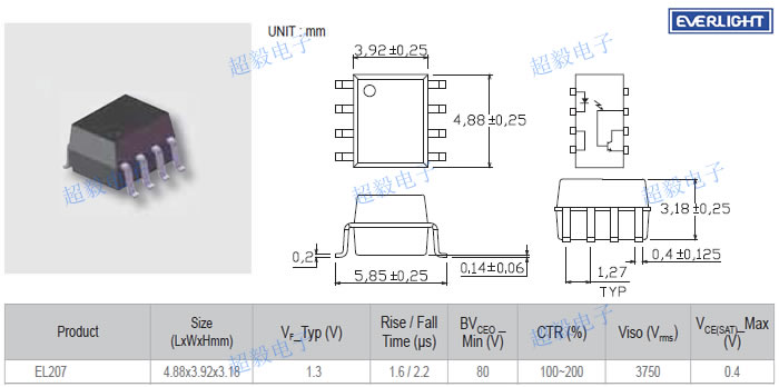 亿光光耦EL207尺寸