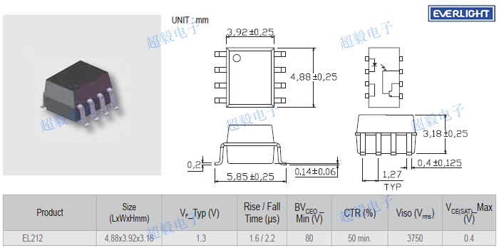 亿光光耦EL212尺寸